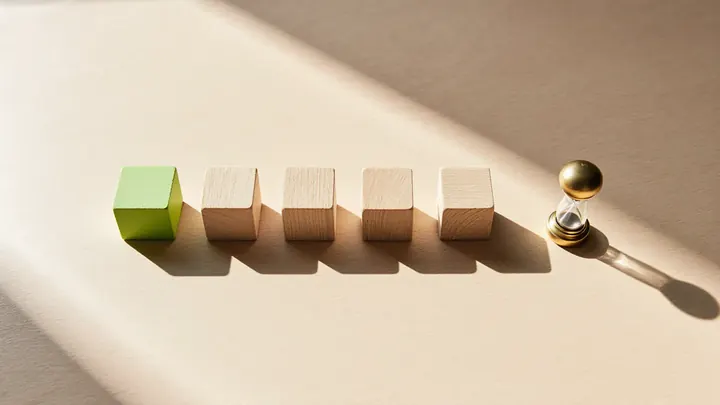 Abstract timeline of rounded grey bars with one lime bar standing out