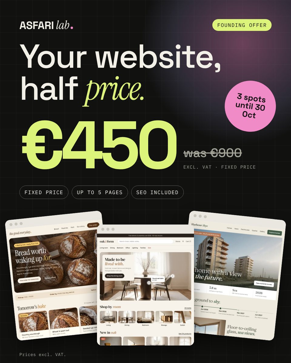 Ad: your website, half price, €450