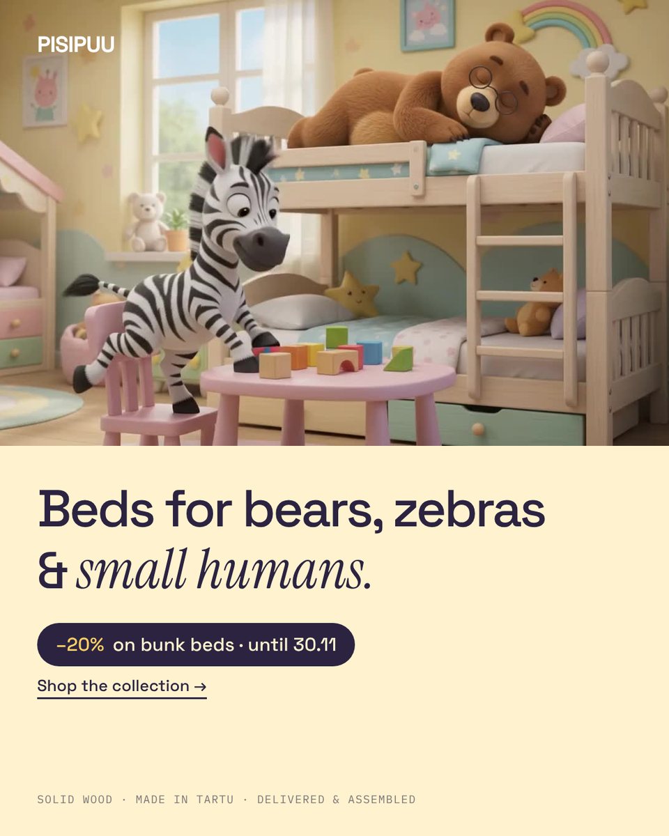 Feed post: beds for bears, zebras and small humans, –20% on bunk beds