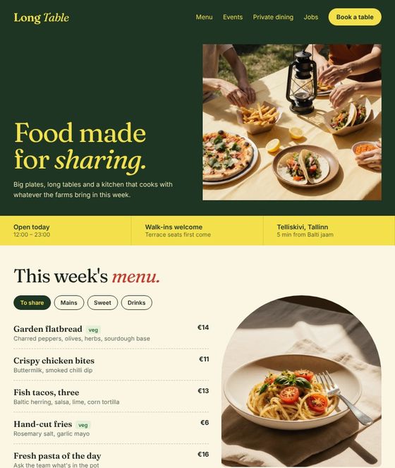 Restaurant & events website concept